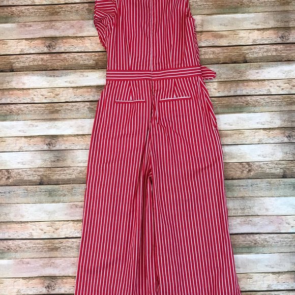 NWT $695 MSGM Size 40 US 6 Red White Ruffled Striped Cotton Poplin Jumpsuit - Picture 5 of 8